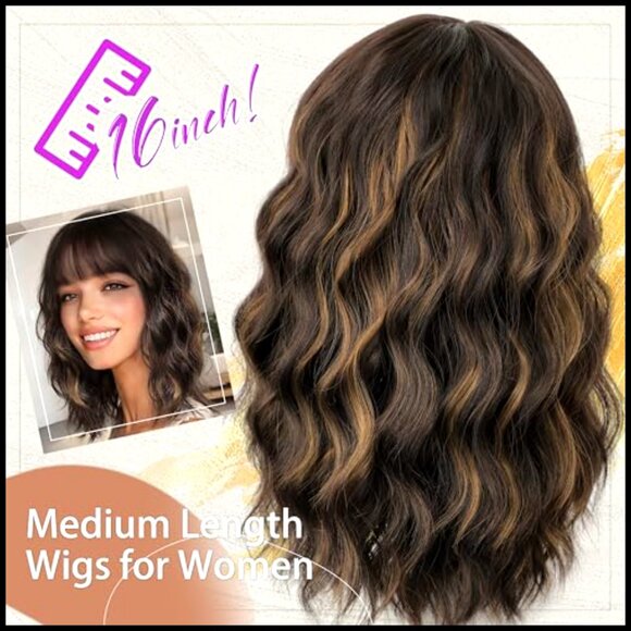 Synthetic Wavy Bob Wig with Bangs Heat Resistant for Daily Party Use